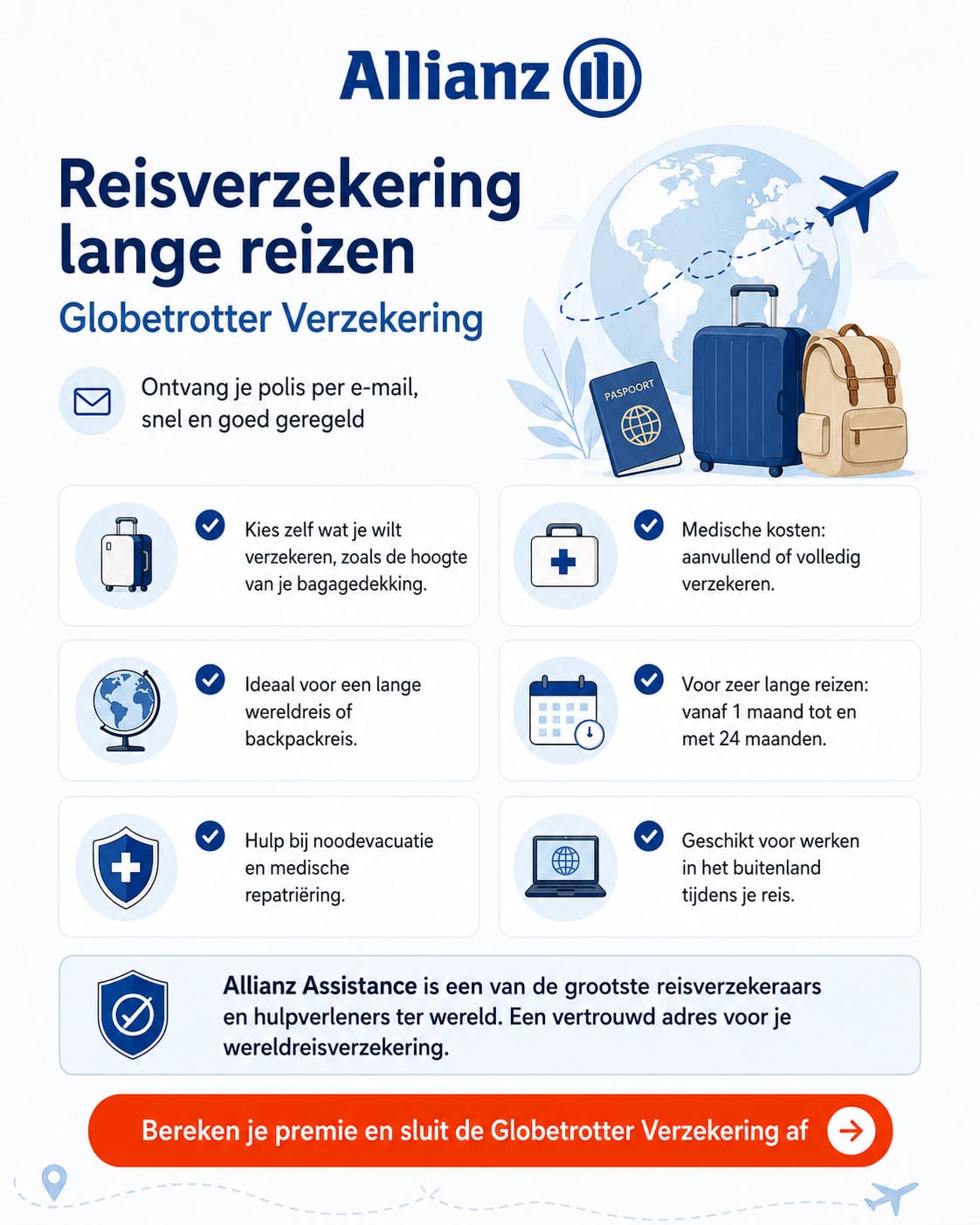 Allianz Globetrotter Verzekering afsluiten voor een wereldreis tot 24 maanden